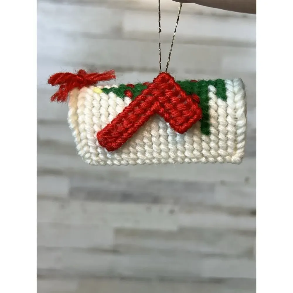 Vintage Handmade Christmas Ornaments Lot 3 Plastic Canvas Trees Mailbox 3D